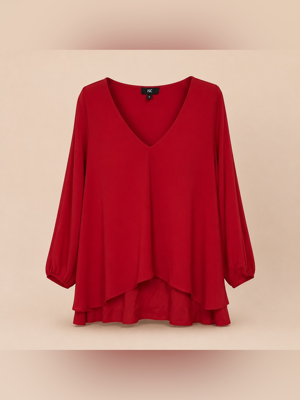 iZ Byer Size 3x Red Asymmetrical Cut Hi Low Polyester Rayon Spandex Blouse
